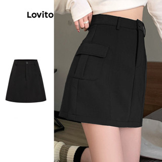 Lovito Casual Saia A-Line com Bolsos Simples para Mulheres L77ED086