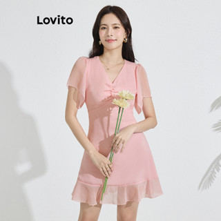 Lovito Vestido Elegante com Saia Dupla e Franzido para Mulheres L77ED304