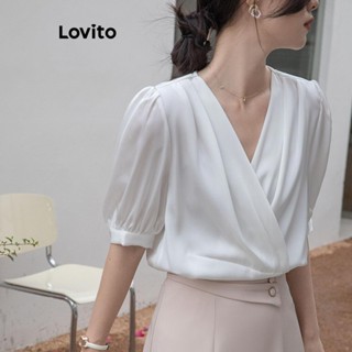Lovito Blusa Casual Plissada Lisa Para Mulheres LNE49409