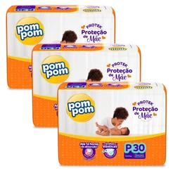 Kit 3 Fraldas Pom Pom Protek Proteção de Mãe Jumbo P com 30un cada