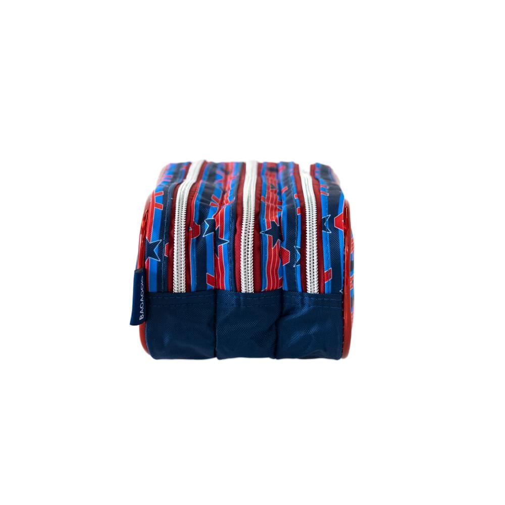 Estojo Escolar Masculino 3 Bolsos Capitão América Azul — imagem 2 de 2