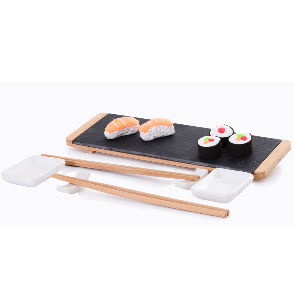 Conjunto Sushi Sashimi 8 Pcs Bandeja Pedra Hashi Shoyu Wincy