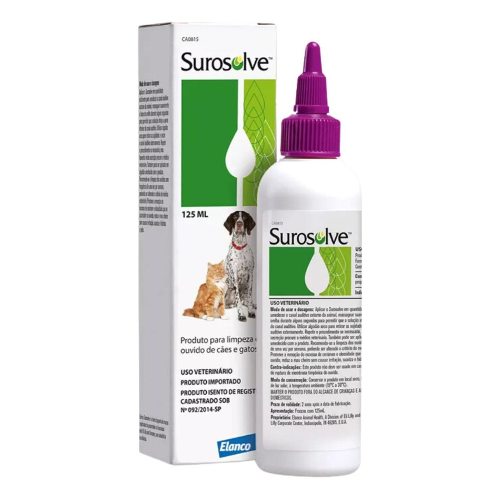 Surosolve Solução Limpeza De Ouvido Cães Gatos 125ml Elanco - Pets