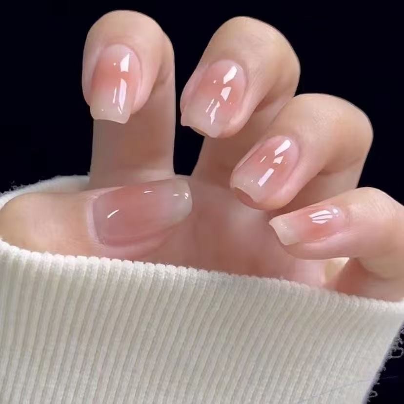 10un. Unhas Postiças Decoradas Artesanais Blush Estilo Simples Uso Diário