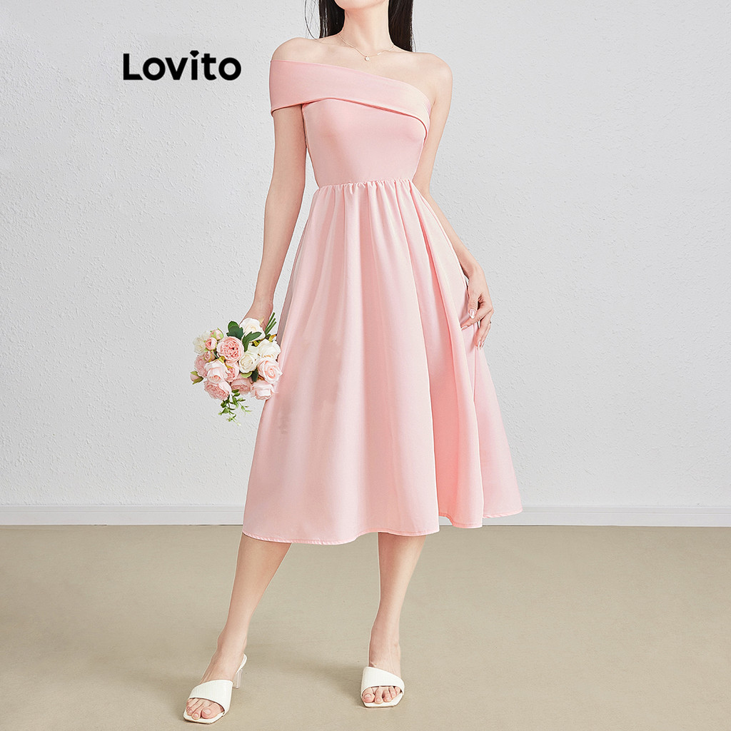 Lovito Vestido casual simples assimétrico para mulheres L121MD010 - Women Clothes