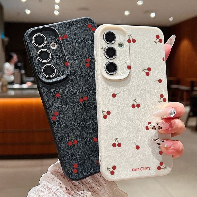 Bonito Padrão Cereja Caso Para Samsung Galaxy A56 A36 A55 A35 A54 A34 A16 A15 A14 A26 A25 A53 A52 5G Textura De Couro Ma