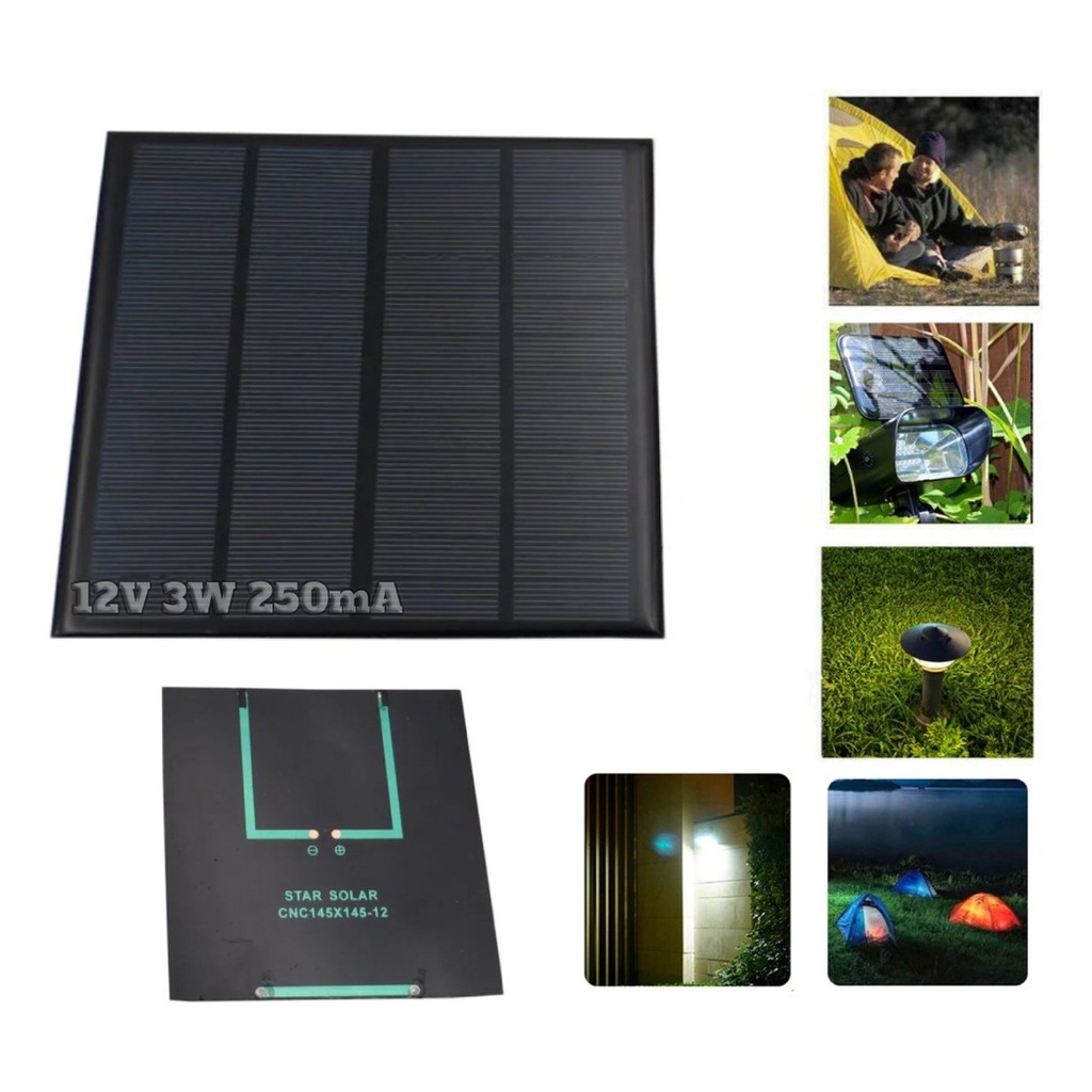 Mini Placa Painel Solar Fotovoltaica 12v 3w 250ma 145x145mm