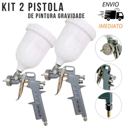 Kit 2 Pistola de Pintura 3 Bicos Gravidade 600ml 1,2 1,5 1,8mm