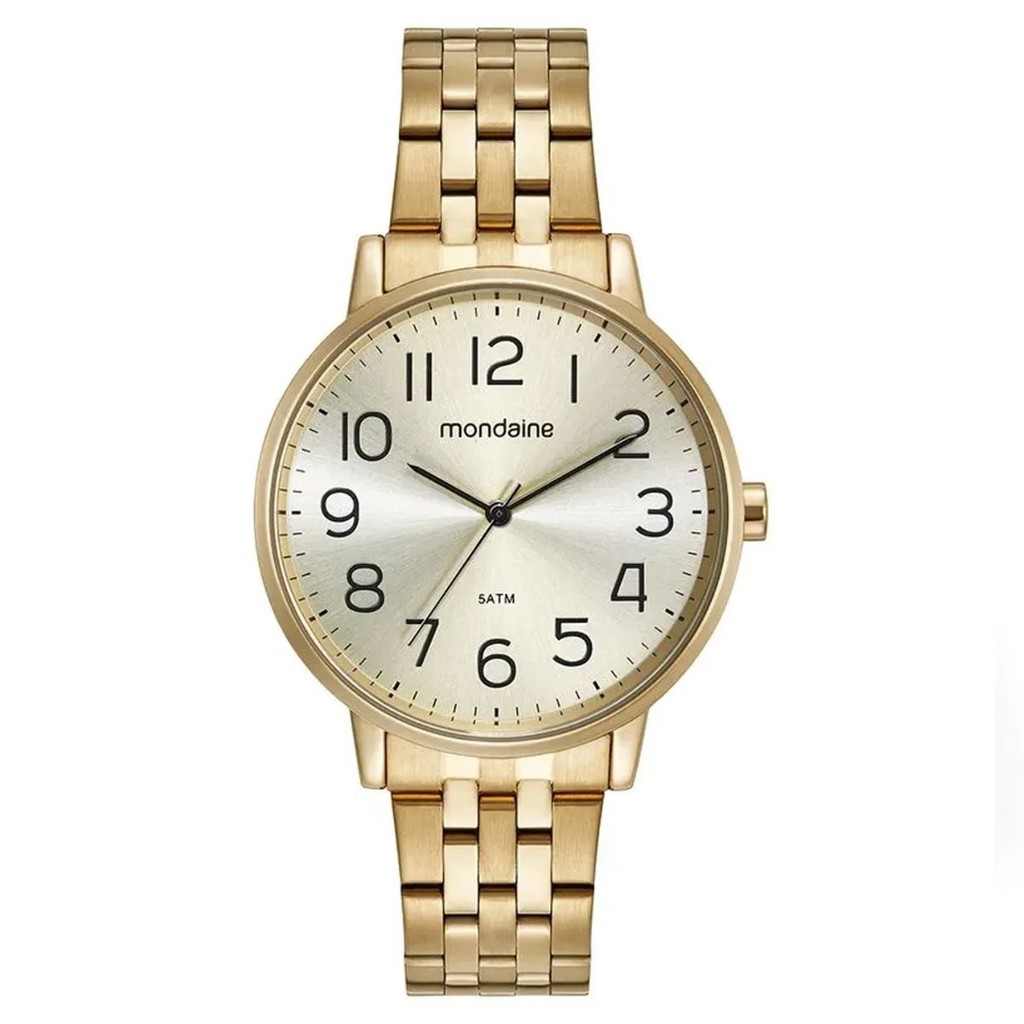 Kit Relógio Mondaine Dourado Feminino + Colar Semi joia