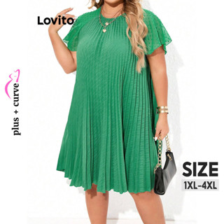 Lovito Plus Size Vestido Feminino Casual Liso Plissado LBL09176
