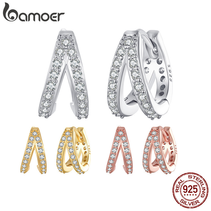 Prata Bamoer Sterling 925 Brincos De Cristal De Zircônio Moderno Elegante Jóias De Moda Hipoalergênicas Para Mulheres SCE1187 - Fashion Accessories