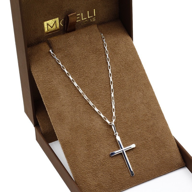 Corrente de prata 925 masculina malha cartier 60cm pingente crucifixo liso em Oferta na Shopee
