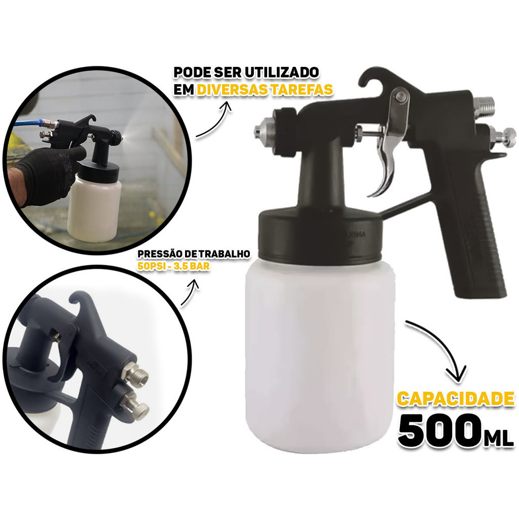 Pistola De Plástico Para Pintura Ar Direto Bico De 1,3mm Com Copo De 500ml Fertak em Oferta na Shopee