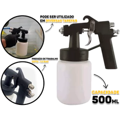 Pistola De Plástico Para Pintura Ar Direto Bico De 1,3mm Com Copo De 500ml Fertak