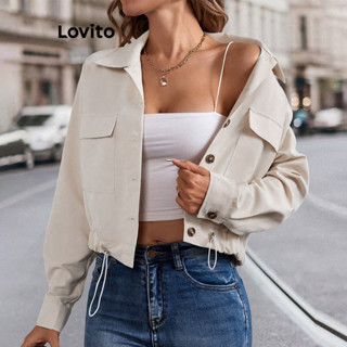 Lovito Casual Casaco Feminino Liso Colorblock com Bolso LBL09305