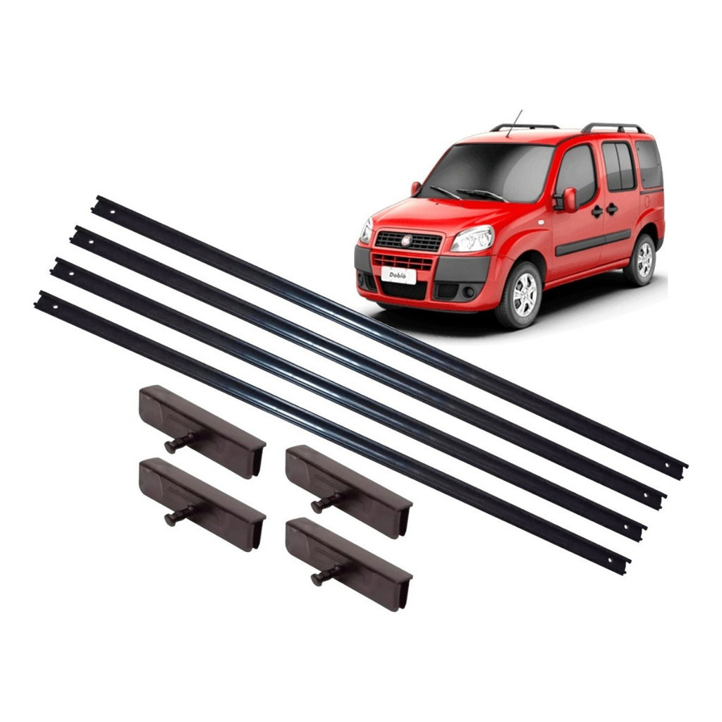 KIT 4 GUIAS CANALETA PORTA VIDRO DOBLO 00 A 09 + 4 PRESILHAS MAQUINA DE VIDRO