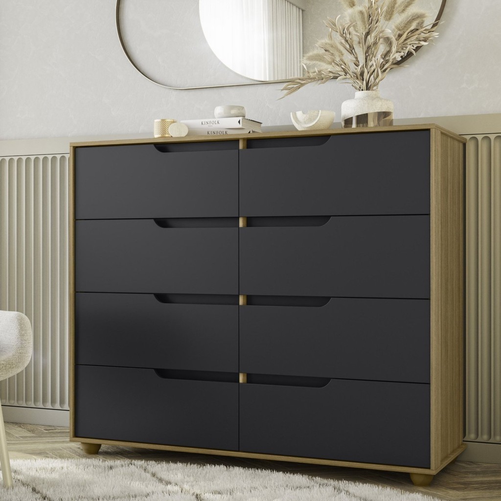 Cômoda 8 Gavetas Doble Freijó/Titanium em Oferta na Shopee