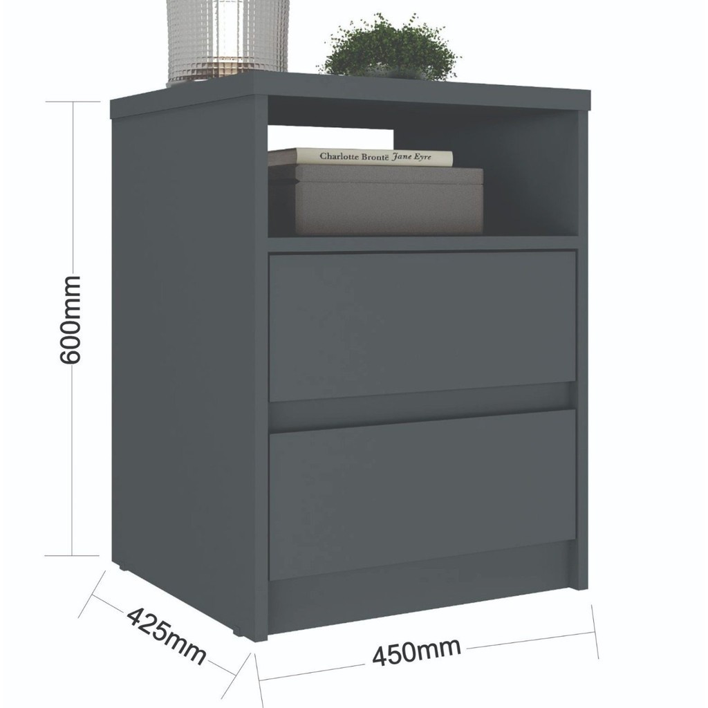 Detalhes do Mesa de Cabeceira 2 Gavetas 1 Nicho 100% MDF Gales Grafito