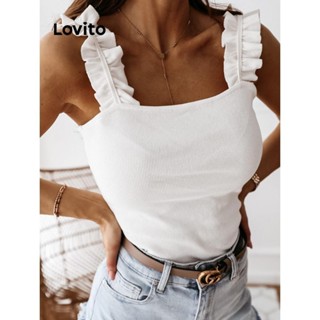Lovito Top Casual De Malha Com Acabamento Em Alface Lisa Para Mulheres LNL48184