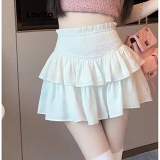 Lovito Saias Casuais Simples Com Babados Em Cascata Para Mulheres LNA46303