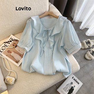 Lovito Blusa casual simples com babados para mulheres LNA51056