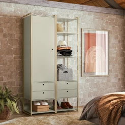 Guarda Roupa Closet Industrial - Porta - Gav - Prateleiras - Estrutura Metálica - Off White - Olivar