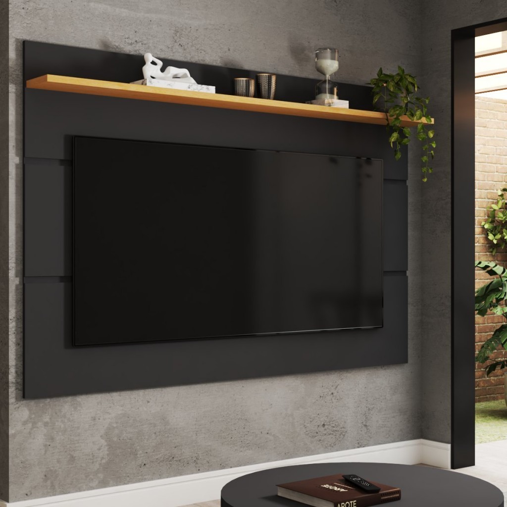 Painel para TV Até 70 Polegadas Bristol 1 Prateleira Black/Freijo - Panorama Móveis em Oferta na Shopee