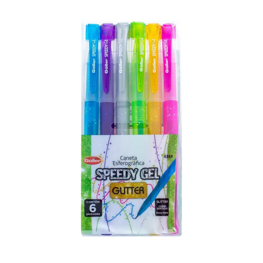 Kit 6 Unidades Caneta Speedy Gel Glitter Ponta Média 1.0mm - Goller