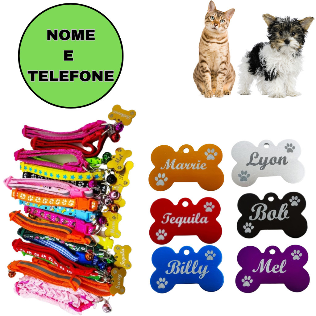 Placa De Identificação Pet Gravada C/ Coleira Personalizada