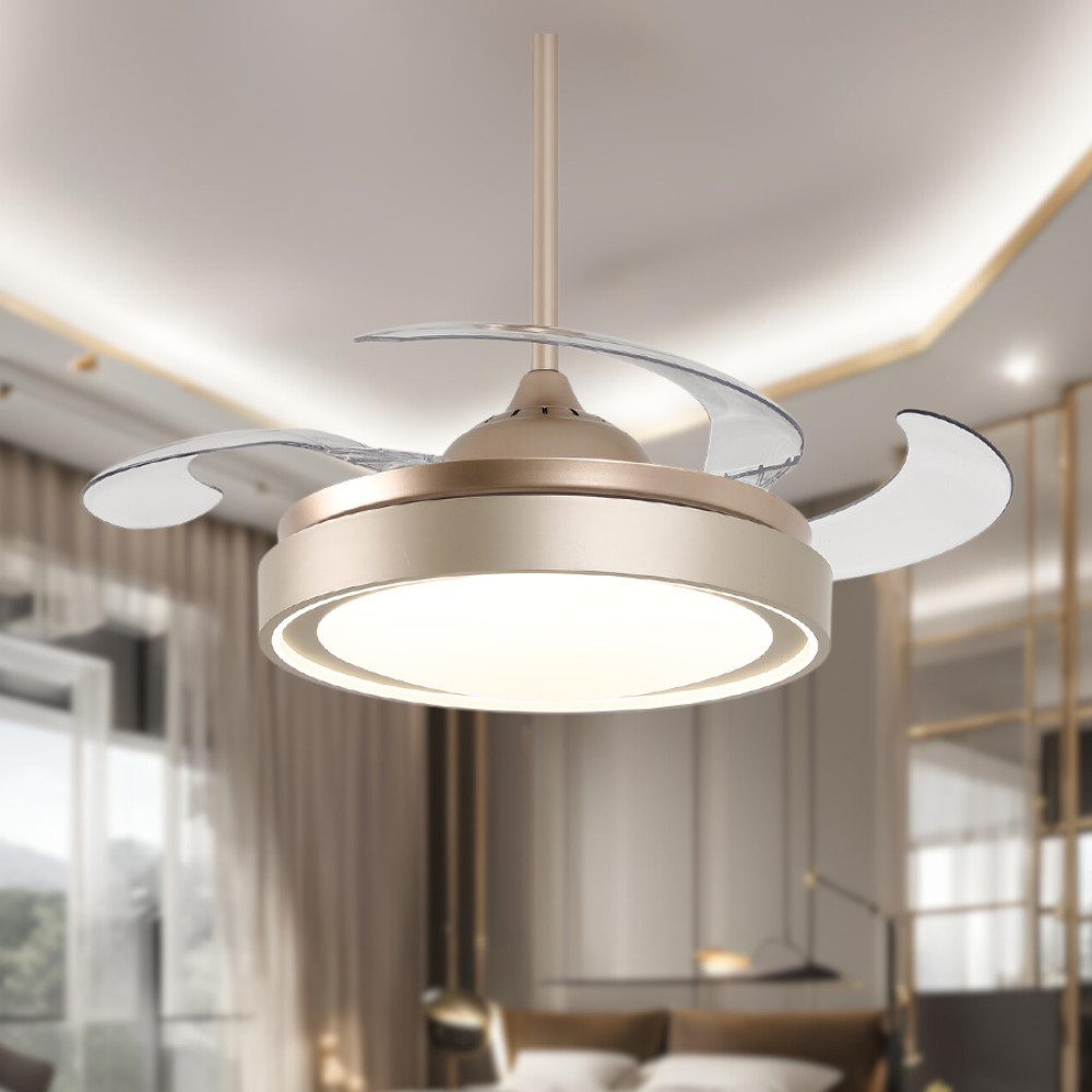 Ventilador De Teto Retrátil Air Gold Dourado Led 30w Bivolt Opus Controle Remoto Econômico Resfriamento Moderno