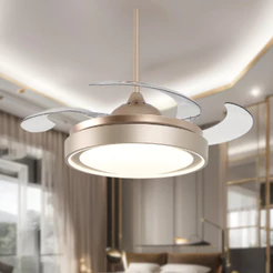 Ventilador De Teto Retrátil Air Gold Dourado Led 30w Bivolt Opus Controle Remoto Econômico Resfriamento Moderno