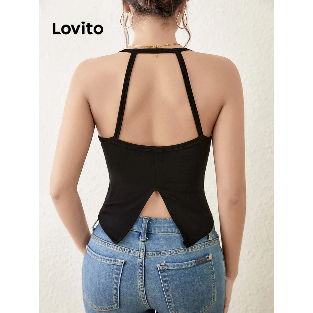 Detalhes do Lovito Regata Casual Lisa Sem Costas Para Mulheres L74ED103 (Multicolorido)