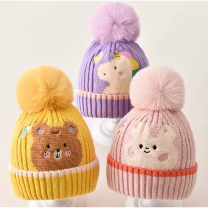 Kit 03un Touca Gorro Infantil Com Pompom  Forradas Lã Criança