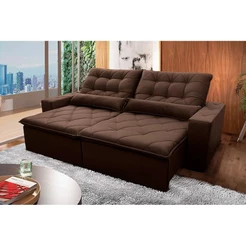 Sofá Retrátil Reclinável Islândia 2,70m Suede Velut Marrom Molas no Assento - King House