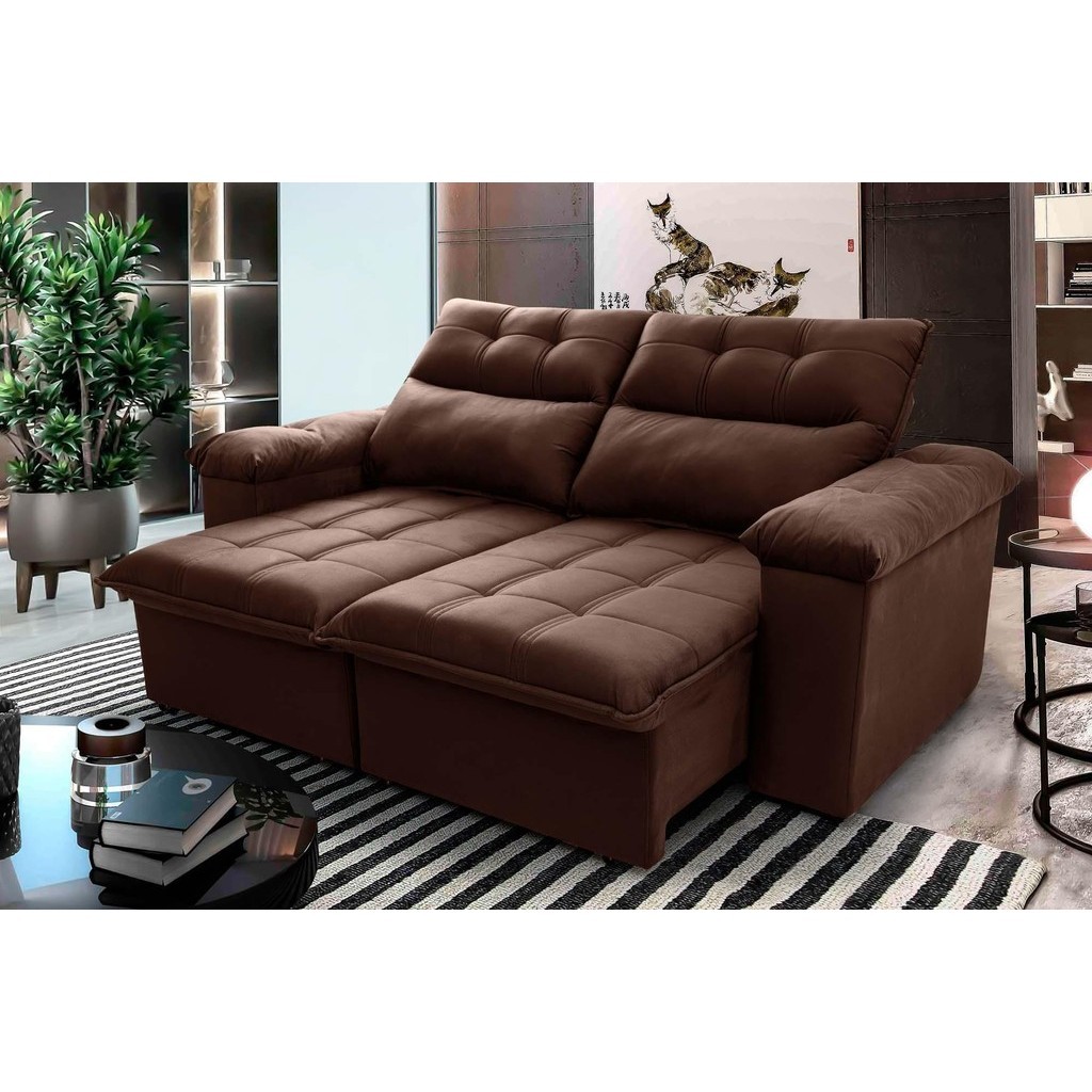 Sofá Retrátil Reclinável Verona 1,80m Suede Velut Marrom  Molas no Assento - King House - Home & Living