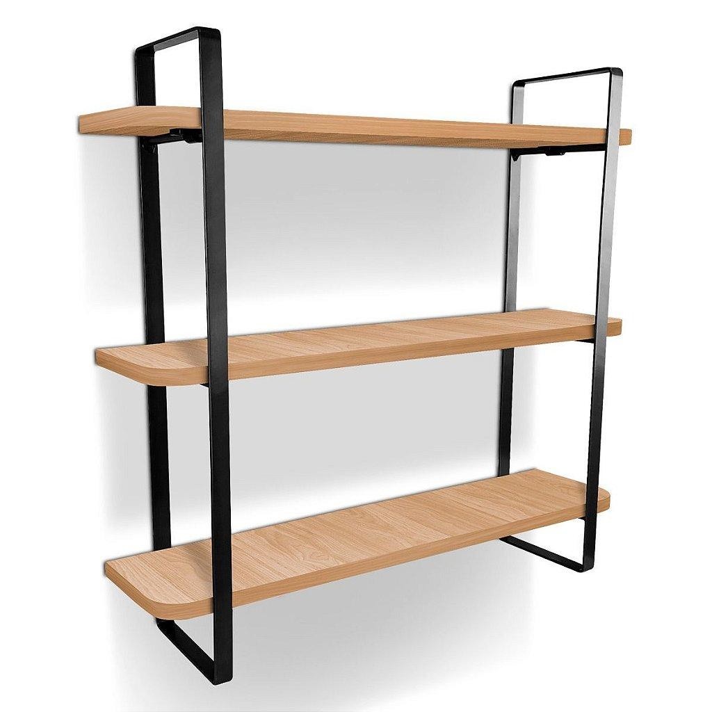 Prateleira Tripla Nicho Hone Modelo Industrial Decoracao Casa 60x15 Preta/Jade