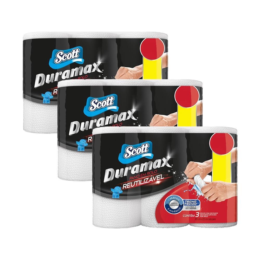 Kit 3 Panos Reutilizáveis Scott Duramax Rolo Branco 174un cada em Oferta na Shopee