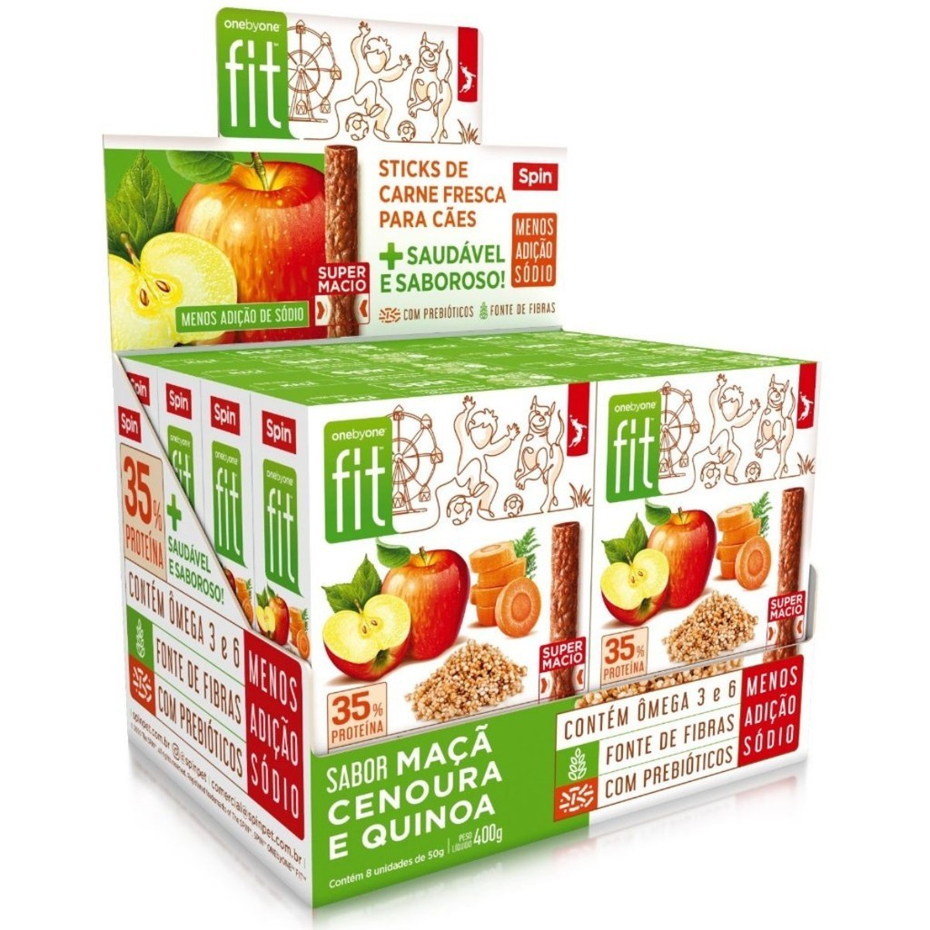 Kit 8 Petisco Spin Pet Stick Fit Maçã, Cenoura e Quinoa 50g para Cães