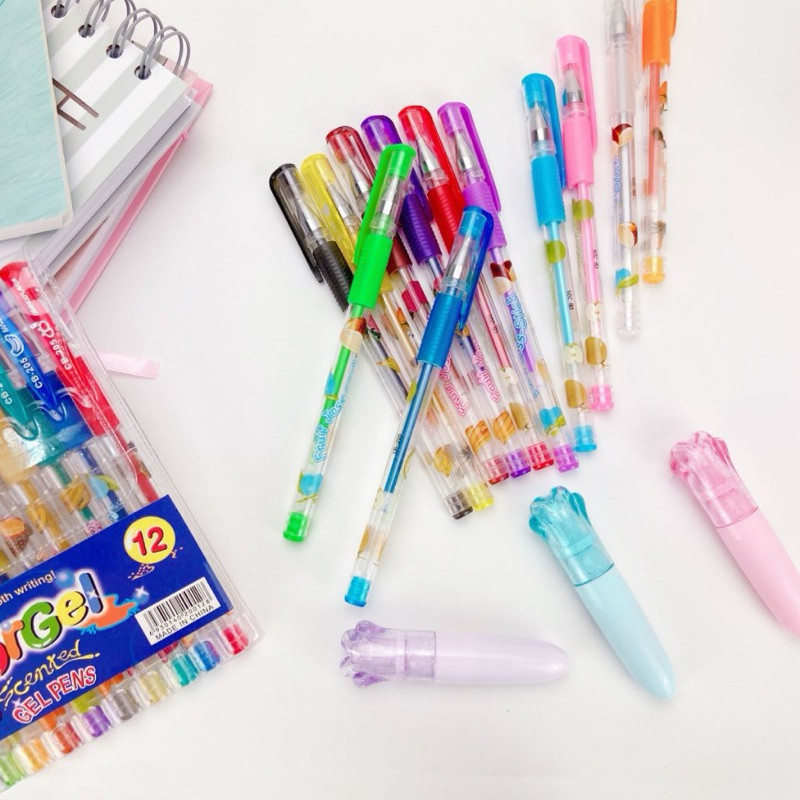 Kit Com 6/8/10/12/24/36 Unidades Canetas Gel Cheirinho de Frutas Coloridas Perfumadas Brilhante Glitter Neon Tons Pastel em Oferta na Shopee