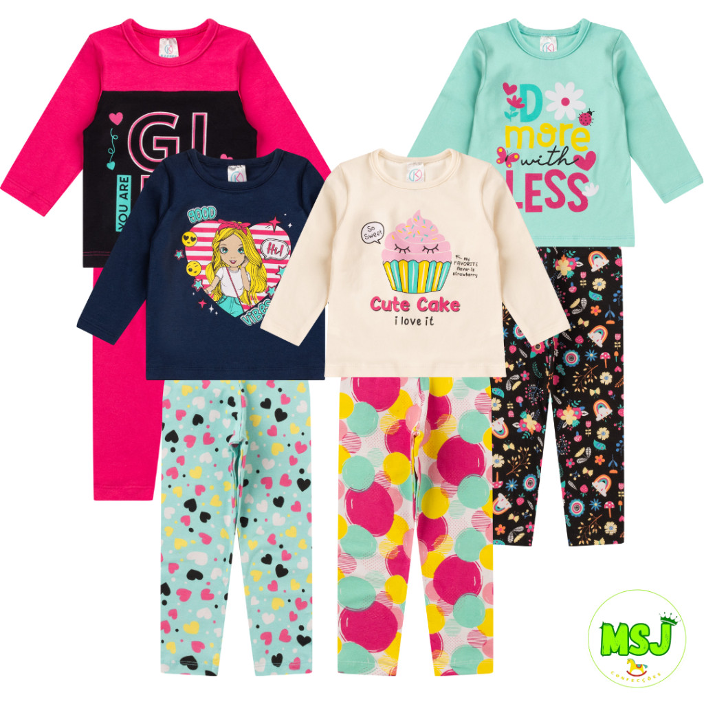 Conjunto Infantil Meia Estação Feminino Confortável 1a16 Leg com Blusa Outono Inverno Menina Juvenil