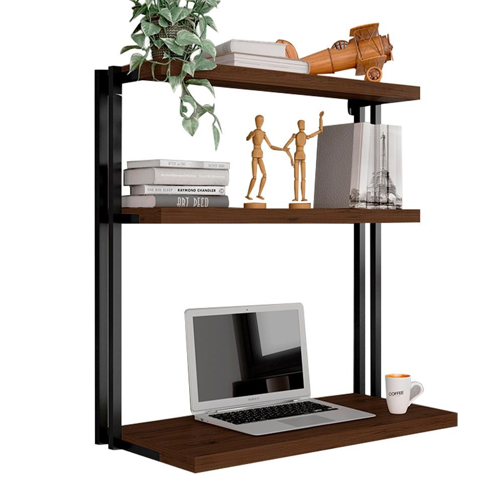 Escrivaninha Suspensa Industrial Creta Preto/imbuia - Moveis Arapongas em Oferta na Shopee