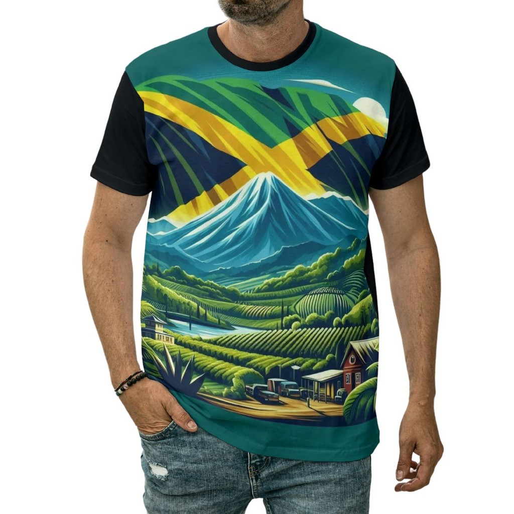Camiseta Bandeira Jamaica País Montanha Natureza Paisagem