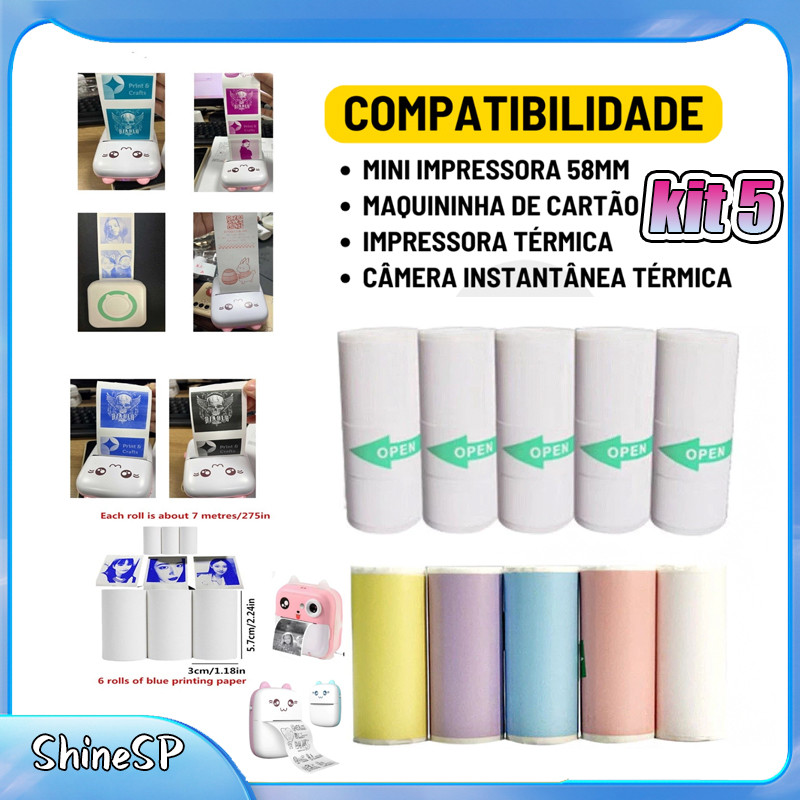 Kit 5 Bobina Etiqueta Térmica Adesiva Branco Rolo Para Mini Impressora Portátil a Prova De Água