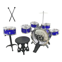 Bateria Infantil Azul c/ Banquinho Musical Importway