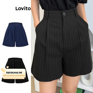 (KOL‘s pick) Lovito Shorts de bolso listrado elegante para mulheres L105MD634 em Oferta na Shopee