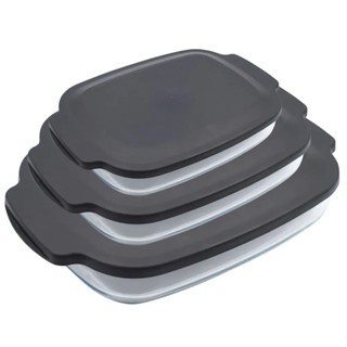 Kit Assadeira Vidro Retangular Alta Tampa Preta 2L 2,7L e 3L Mor em Oferta na Shopee