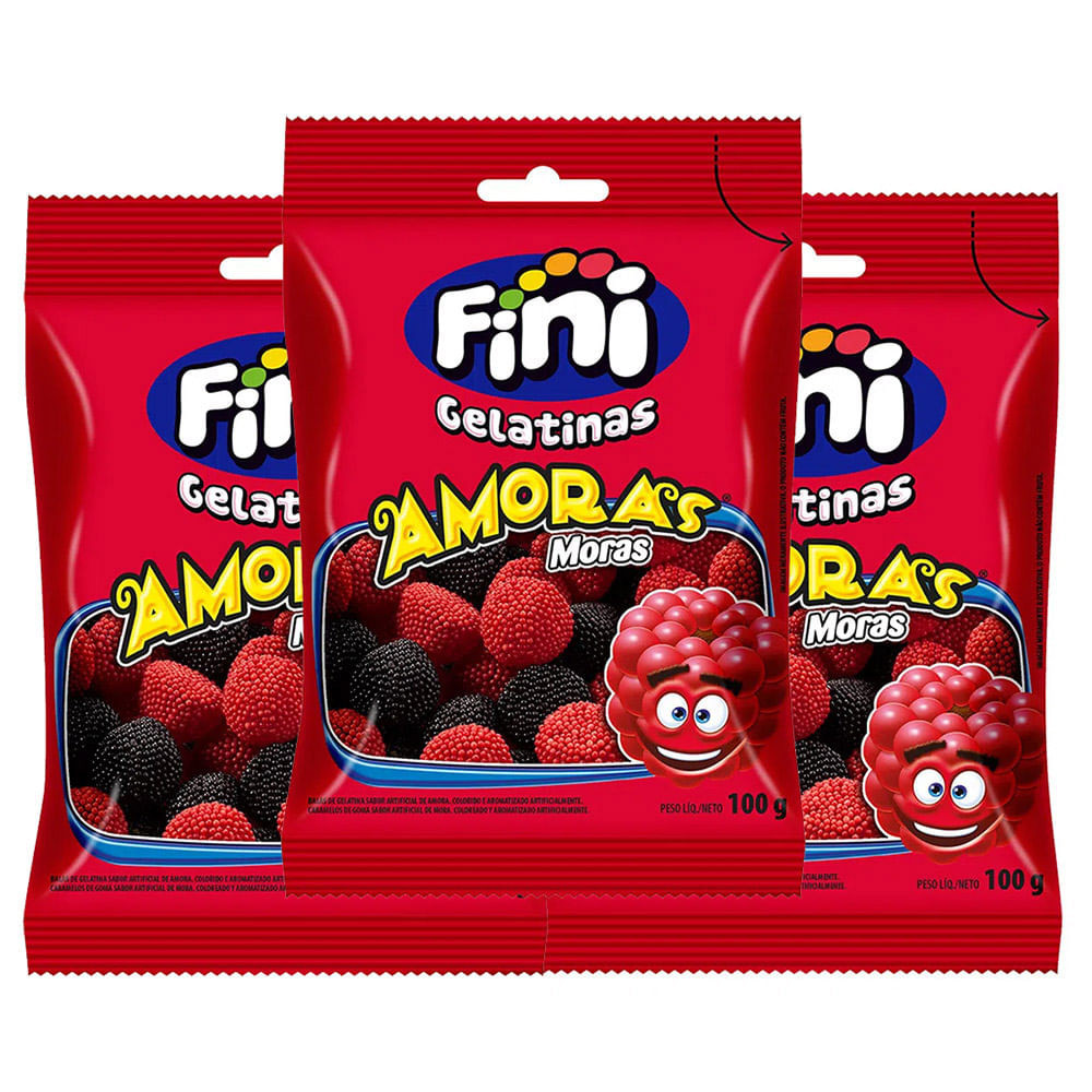 Balas de Gelatina Fini Amoras 100g | Kit com três unidades - Food & Beverages