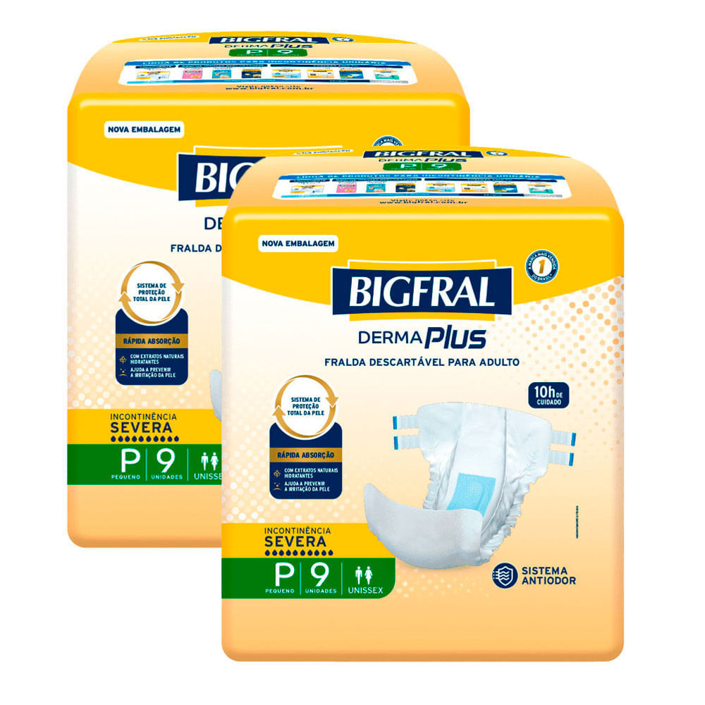 Kit 2 Fralda Bigfral Derma Plus P 9 Unidades Cada