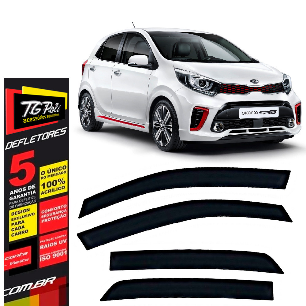 Calha de Chuva Kia Picanto 2012 a 2017 4 portas TG Poli Defletor Portas Protetor Janelas Fumê