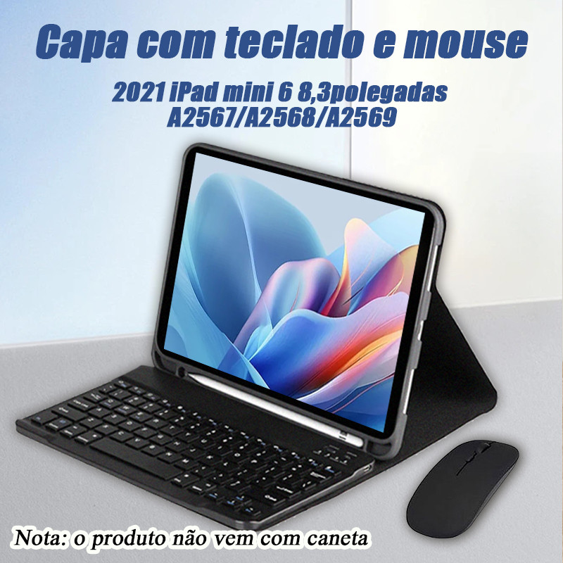 capa protetora anti-queda com Teclado e Mouse para 2021 iPad mini 6 8,3polegadas